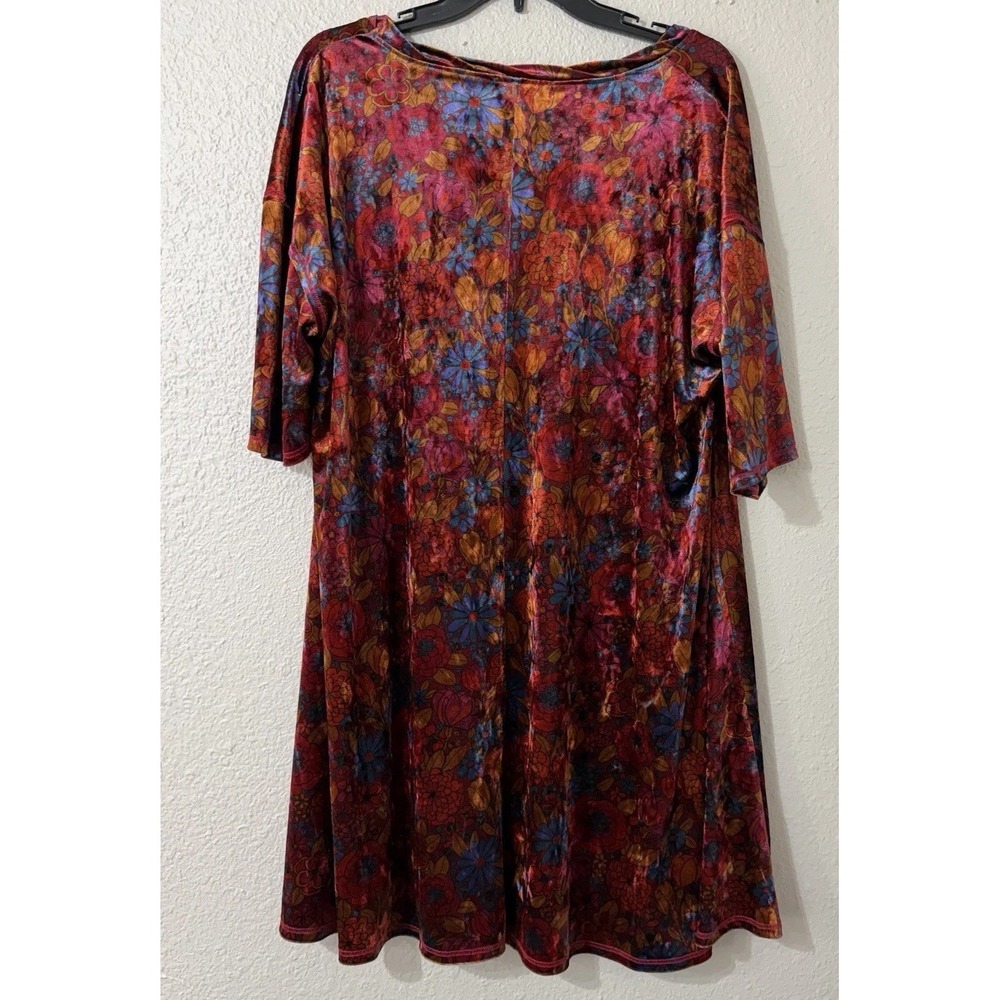 Natural Life XL  Womens Velvet Mini Dress Boho Shortsleeve Short Floral Stretch - Picture 2 of 6